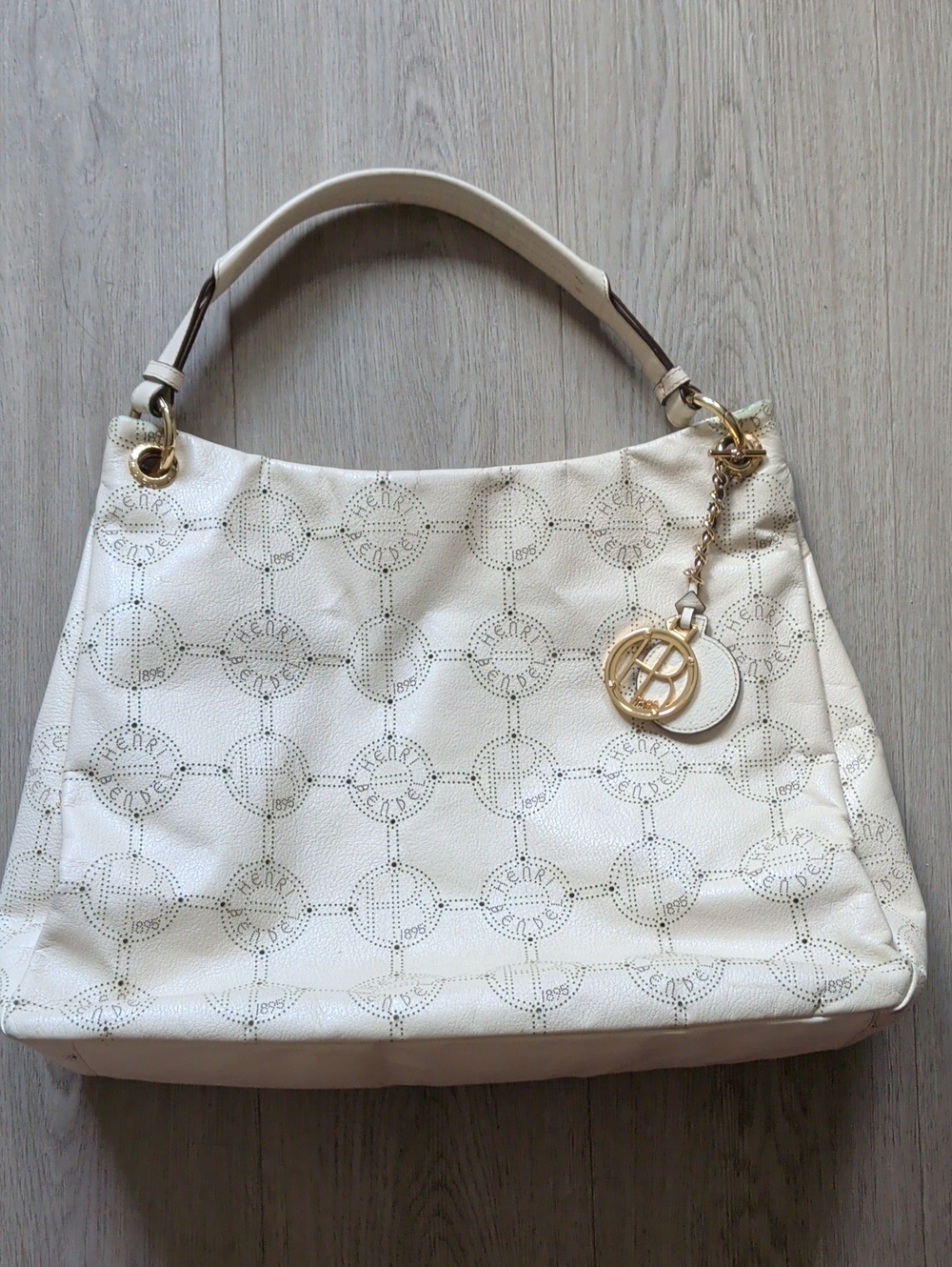 Henry Bendel Cream Leather Shoulder Bag with Gold Charm Accent